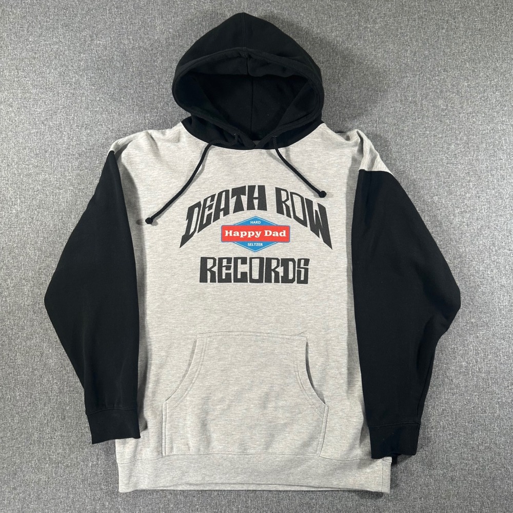 Death Row Records Happy Dad Hoodie Mens XL Grey Black Colorblock Sweatshirt